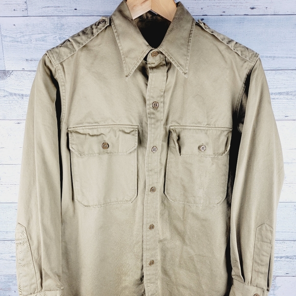 Vintage 1950s Khaki Shirt Fordham Clothing Co. Rare Excellent Condition size 15 - Picture 1 of 9